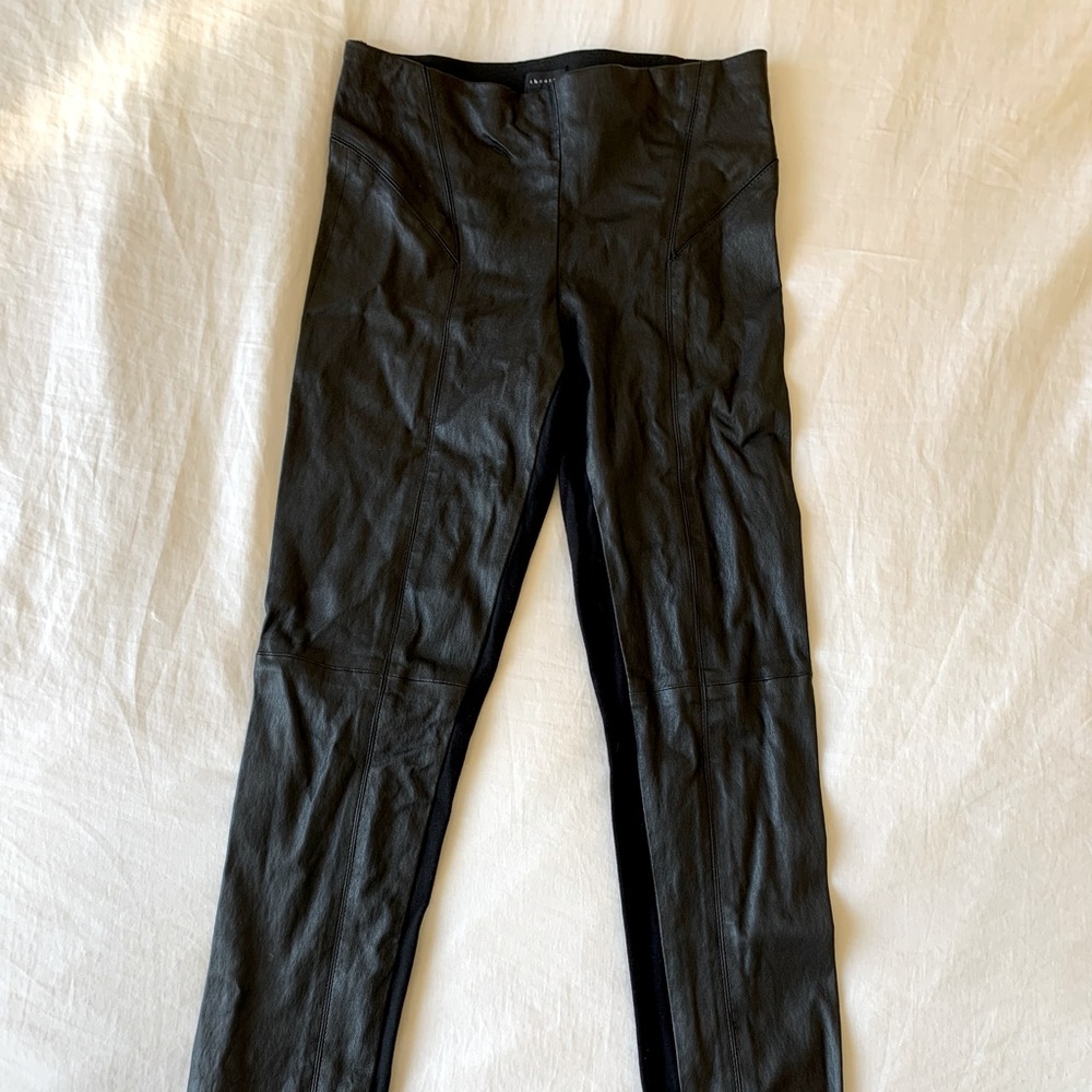 Theory Paneled Leather Pants Black, Size S/P